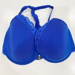 NATORI Royal Blue Padded Underwire Front Closure Racerback Lace Bra Size…